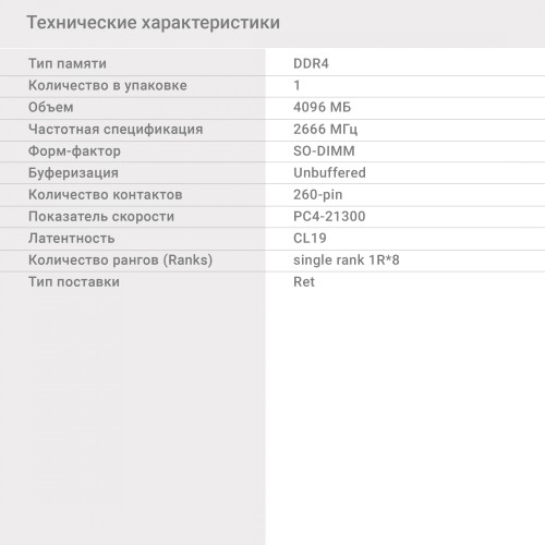 Память DDR4 4Gb 2666MHz Digma DGMAS42666004S RTL PC4-21300 CL19 SO-DIMM 260-pin 1.2В single rank Ret