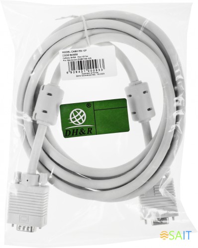 Кабель-удлинитель Ningbo VGA (m) VGA (f) 3м феррит.кольца серый