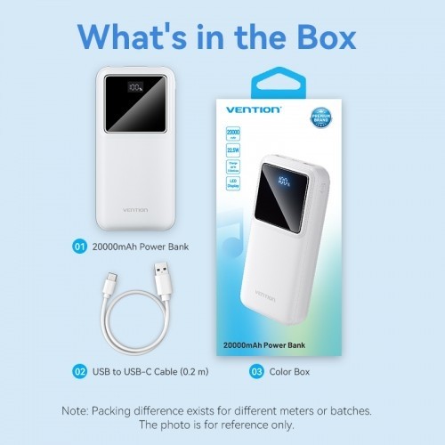 Power Bank Vention 20000mAh(M/C-A/A)22.5W Черный с LED Дисплеем Vention FHLB0