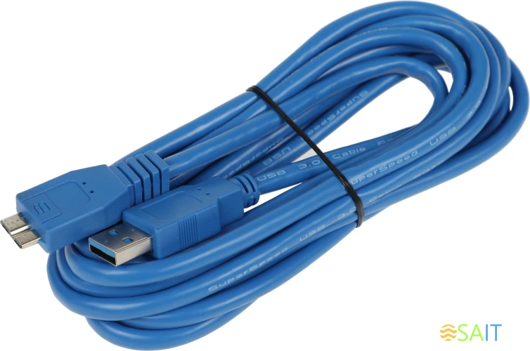 Кабель Ningbo micro USB 3.0 B (m) угловой USB A(m) 3м синий (блистер)