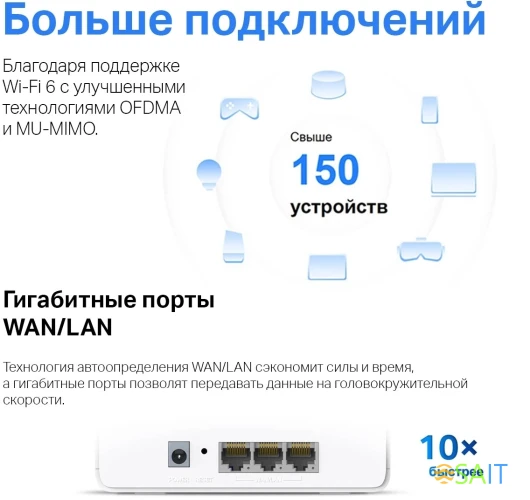 Бесшовный Mesh роутер Mercusys HALO H80X(2-PACK) AX3000 10/100/1000BASE-TX белый (упак.:2шт)