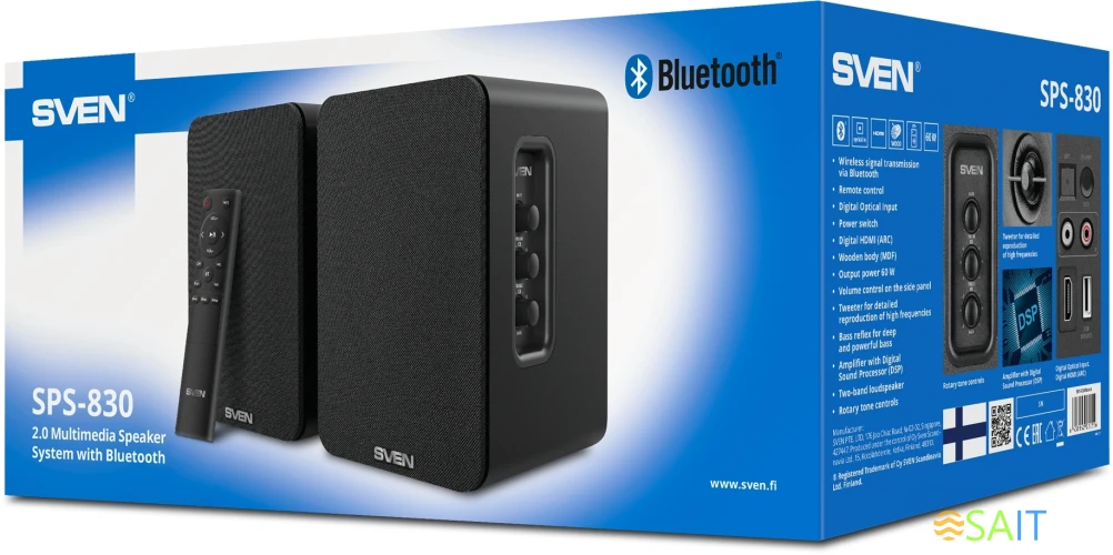 Колонки Sven АС SPS-830 2.0 черный 60Вт BT