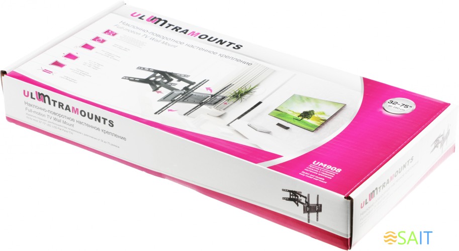 Кронштейн для телевизора Ultramounts UM908 черный 32"-75" макс.40кг настенный поворотно-выдвижной и наклонный