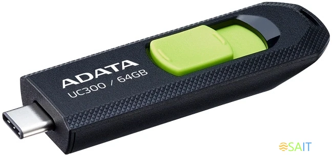 Флеш Диск A-Data 64Gb Type-C UC300 ACHO-UC300-64G-RBK/GN USB3.2 черный/зеленый