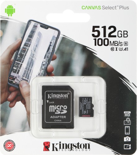 Флеш карта microSDXC 512GB Kingston SDCS2/512GB Canvas Select Plus + adapter