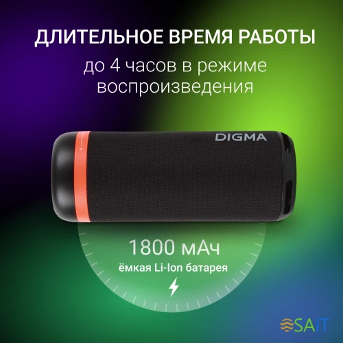 Колонка порт. Digma D-PS1521 черный 16W 2.0 BT 10м 1800mAh (PS1521B)