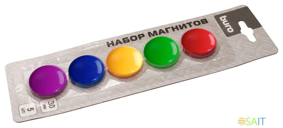 Магнит Buro для досок пластик ассорти d30мм круглый (упак.:5шт)