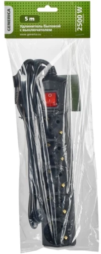 Сетевой удлинитель IEK У05В 5м (5 розеток) черный (пакет ПЭ)