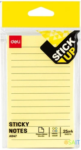 Блок самоклеящийся бумажный Deli Stick UP EA047 76x126мм 25лист. пастель ассорти 4цв.в упак. в линейку (упак.:4шт)