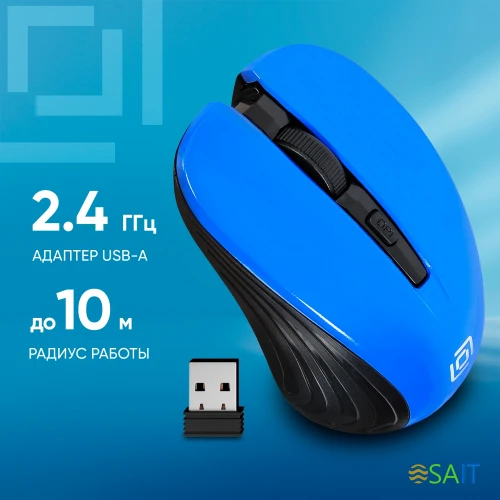 Мышь Оклик 545MW черный/синий оптическая 1600dpi беспров. USB для ноутбука 4but (368630)