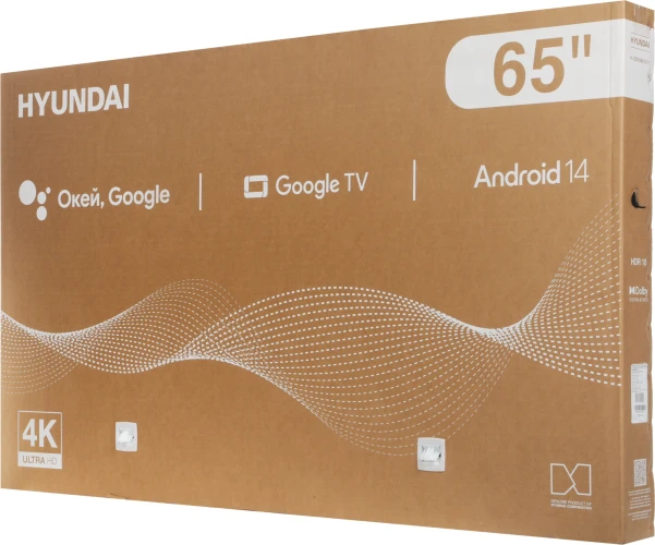 Телевизор LED Hyundai 65" H-LED65BU7011 Google TV Frameless Metal черный 4K Ultra HD 60Hz MEMC DVB-T DVB-T2 DVB-C DVB-S DVB-S2 USB WiFi Smart TV