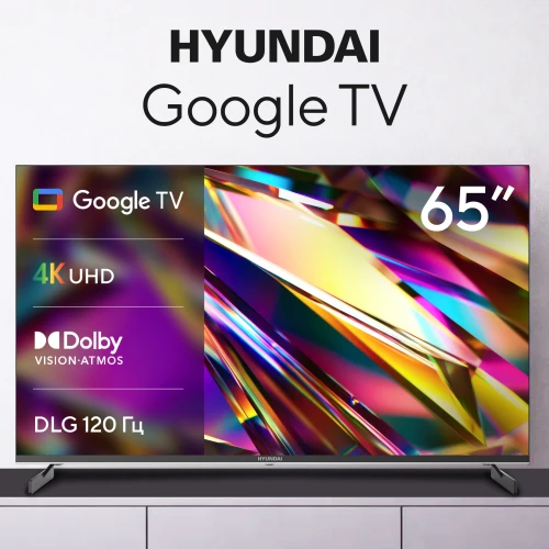 Телевизор LED Hyundai 65" H-LED65BU7011 Google TV Frameless Metal черный 4K Ultra HD 60Hz MEMC DVB-T DVB-T2 DVB-C DVB-S DVB-S2 USB WiFi Smart TV