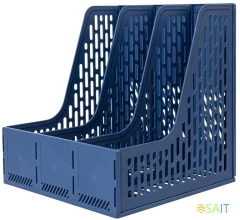 Лоток вертикальный Deli E9843 BLUE 3отд. сборный для бумаг 250x257x275мм синий пластик