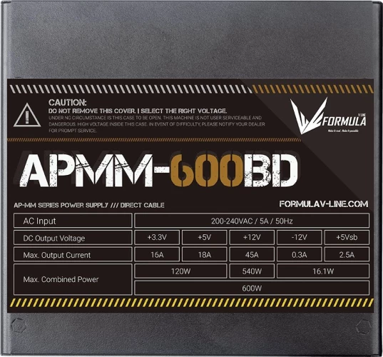 Блок питания Formula ATX 600W APMM-600BD 80+ bronze (20+4pin) APFC 120mm fan 5xSATA RTL