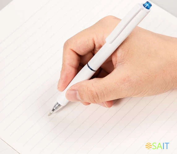 Ручка шариков. автоматическая Deli Xtream EQ42-BL белый/синий d=0.7мм син. черн. 1стерж. игловидный пиш. наконечник кругл. резин. манжета синий