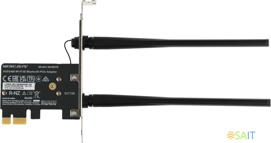 Сетевой адаптер Wi-Fi + Bluetooth Mercusys MA86XE AXE5400 PCI Express (ант.внеш.несъем.) 2ант.
