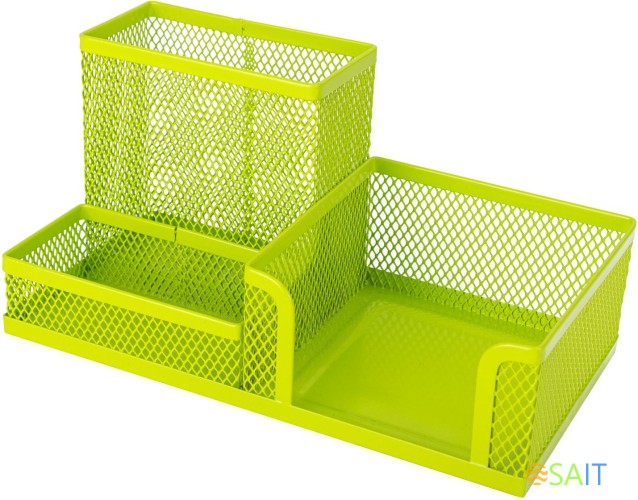 Подставка Deli E9154 3отд. для письменных принадлежностей 80x80x90мм ассорти металл сетка