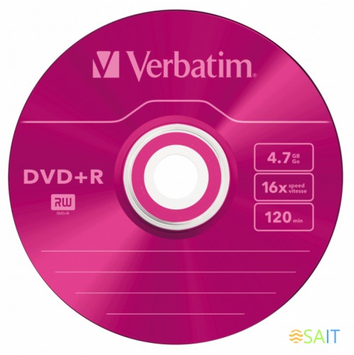 Диск DVD+R Verbatim 4.7Gb 16x Slim case (5шт) Color (43556)
