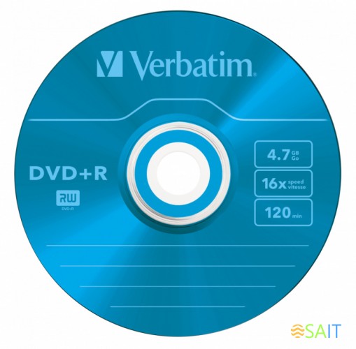 Диск DVD+R Verbatim 4.7Gb 16x Slim case (5шт) Color (43556)