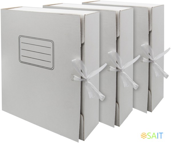 Папка архивная 2 завязки Silwerhof микрогофрокартон корешок 75мм белый (упак.:3шт)