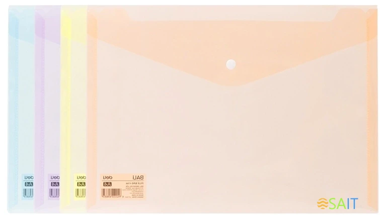 Конверт на кнопке Deli EF766 A4 полипропилен 0.16мм ассорти