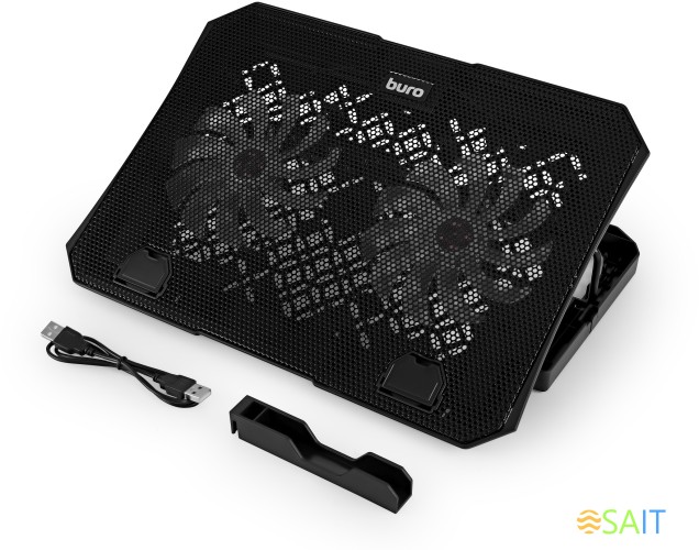 Подставка для ноутбука Buro BU-LCP150-B213 15"335x265x22мм 74.35дБ 1xUSB 2x 140ммFAN 480г металлическая сетка/пластик черный