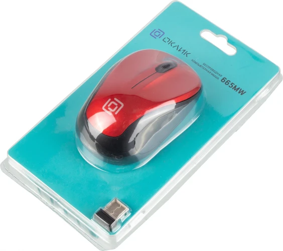 Мышь Оклик 665MW черный/красный оптическая 1600dpi беспров. USB для ноутбука 3but (1025135)