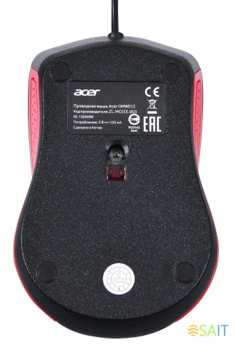 Мышь Acer OMW012 черный/красный оптическая 1200dpi USB 3but (ZL.MCEEE.003)