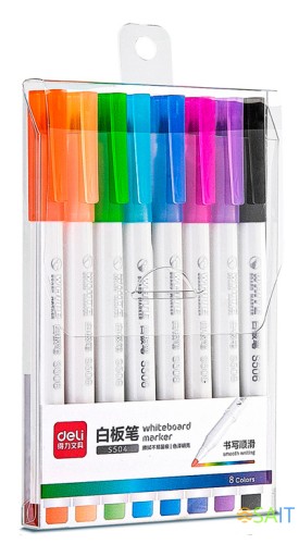 Набор маркеров для досок Deli S504 круглый пиш. наконечник 8цв. ассорти пакет с европодвесом (8шт.)