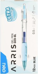 Набор ручек гелев. автоматическая Deli Arris (EG09-BL-P) прозрачный/голубой син. черн. кор.карт. (12шт) линия 0.7мм резин. манжета
