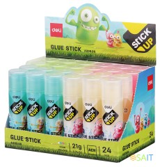 Клей-карандаш Deli EA20900 21гр корп.ассорти/прозрачный дисплей картонный детский Stick UP