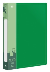 Папка с 100 прозр.вклад. Бюрократ -BPVN100GRN A4 пластик 0.8мм торц.карм с бум. встав зеленый