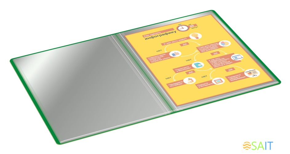 Папка с 100 прозр.вклад. Бюрократ -BPVN100GRN A4 пластик 0.8мм торц.карм с бум. встав зеленый