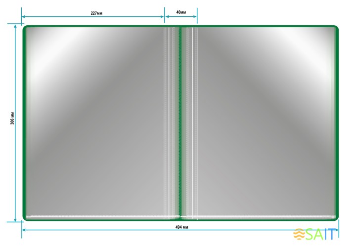 Папка с 100 прозр.вклад. Бюрократ -BPVN100GRN A4 пластик 0.8мм торц.карм с бум. встав зеленый
