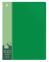 Папка с 100 прозр.вклад. Бюрократ -BPVN100GRN A4 пластик 0.8мм торц.карм с бум. встав зеленый