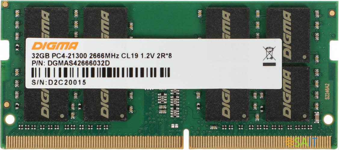 Память DDR4 32Gb 2666MHz Digma DGMAS42666032D RTL PC4-21300 CL19 SO-DIMM 260-pin 1.2В dual rank Ret