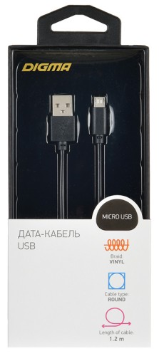Кабель Digma MICROUSB-1.2M-BLK USB (m)-micro USB (m) 1.2м черный
