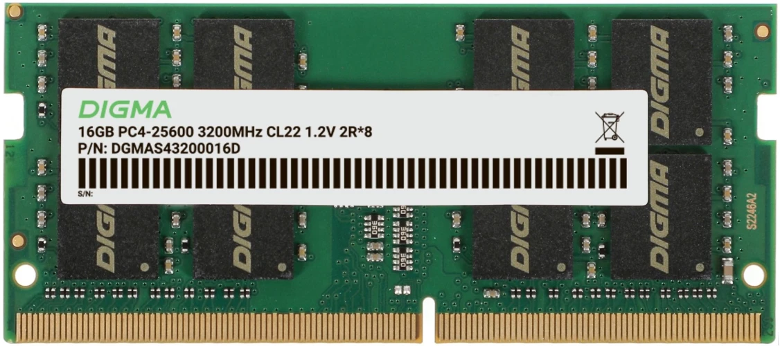 Память DDR4 16Gb 3200MHz Digma DGMAS43200016D RTL PC4-25600 CL22 SO-DIMM 260-pin 1.2В dual rank Ret