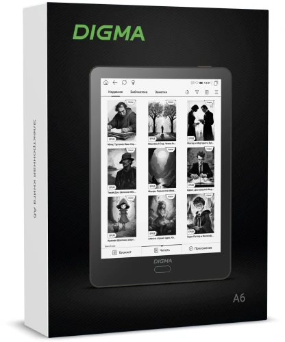 Электронная книга Digma A6 plus 6" E-Ink Carta 758x1024 Touch Screen 1.8Ghz 1Gb/32Gb/SD/microSDHC/подсветка дисплея темно-серый (в компл.:обложка)