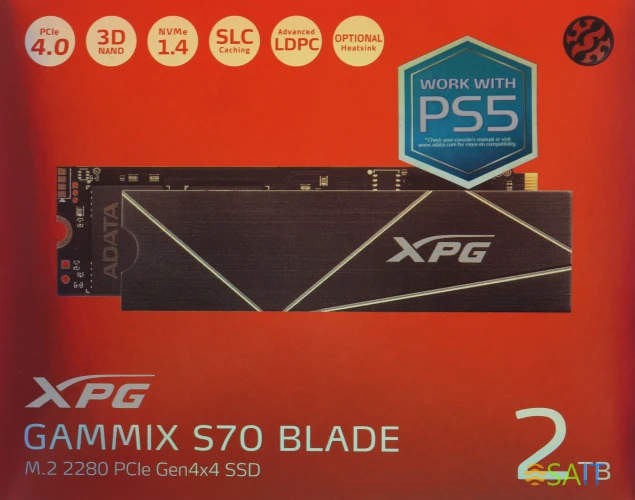 Накопитель SSD A-Data PCIe 4.0 x4 2TB AGAMMIXS70B-2T-CS XPG Gammix S70 Blade M.2 2280