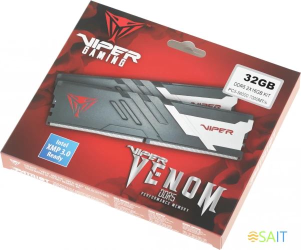 Память DDR5 2x16Gb 7000MHz Patriot PVV532G700C32K Viper Venom RTL Gaming PC5-56000 CL32 DIMM 288-pin 1.45В kit с радиатором Ret