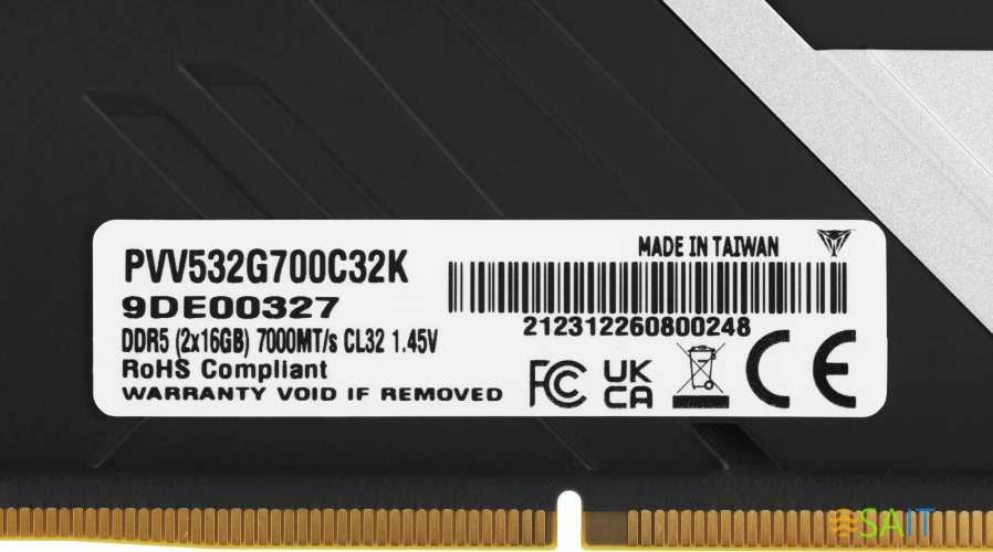 Память DDR5 2x16Gb 7000MHz Patriot PVV532G700C32K Viper Venom RTL Gaming PC5-56000 CL32 DIMM 288-pin 1.45В kit с радиатором Ret