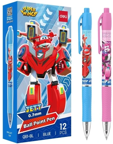 Ручка шариков. автоматическая Deli Super Wings (EQ61-BL) ассорти d=0.7мм син. черн. 1стерж. пулевидный пиш. наконечник кругл. резин. манжета чернила пониженной вязкости