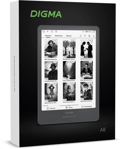 Электронная книга Digma A8 7.8" E-Ink Carta 1873x1404 Touch Screen 1.8Ghz 3072/32Gb/SD/microSDHC/подсветка дисплея темно-серый