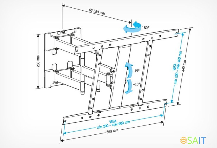 Кронштейн для телевизора Holder LCD-SU6602-B черный 26"-60" макс.45кг настенный поворот