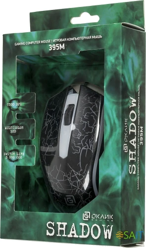 Мышь Оклик 395M SHADOW черный оптическая 1500dpi USB для ноутбука 3but (1102286)