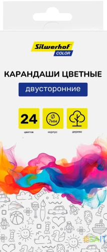 Карандаши цв. Silwerhof Color двухцвет. 2.8мм кругл. дерево ассорти 24цв. коробка/европод. (12шт)