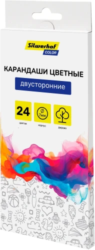 Карандаши цв. Silwerhof Color двухцвет. 2.8мм кругл. дерево ассорти 24цв. коробка/европод. (12шт)
