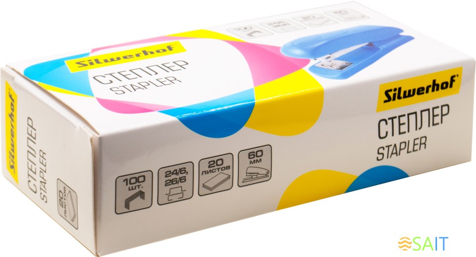 Степлер Silwerhof 24/6 26/6 (20листов) синий 100скоб пластик закрытый/открытый