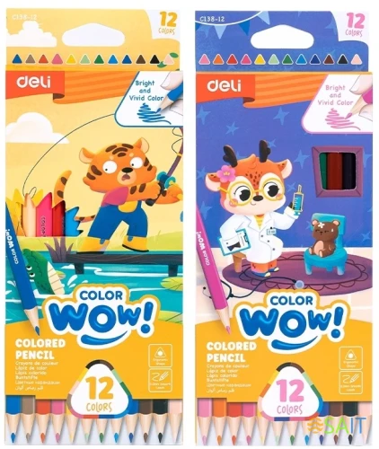 Карандаши цв. Deli EC138-12 Colorwow 3мм трехгран. 12цв. карт.кор. (12шт) 12 карандашей